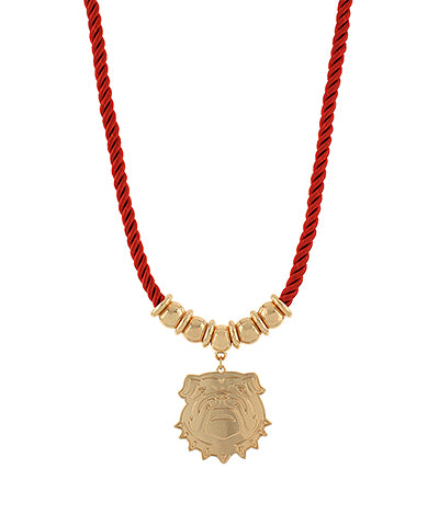 Red Bulldog Football Theme Cord Necklace
