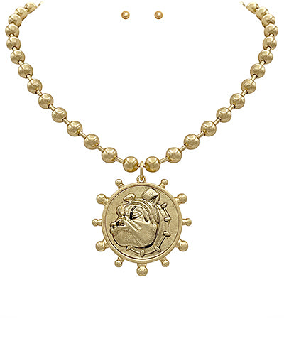 Bulldog Profile Coin Necklace