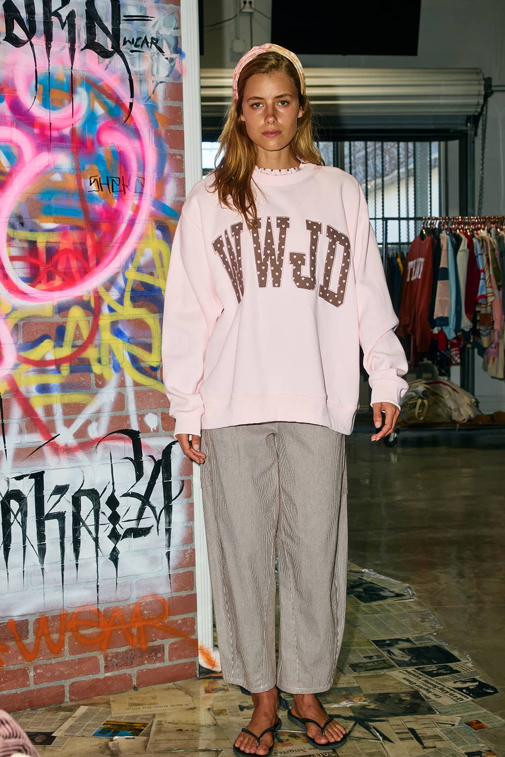 IT3080-WWJD | 'WWJD' Heart Printed Mock-Ruffle Sweatshirt