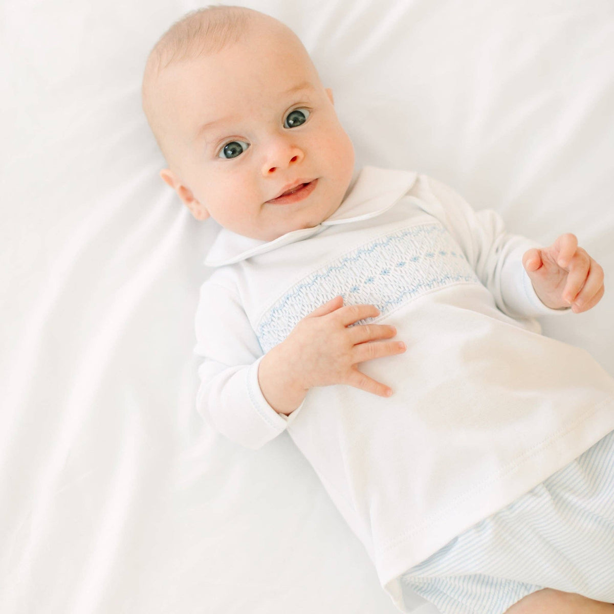 Benjamin Smocked Long Sleeve Diaper Cover Set - Light Blue