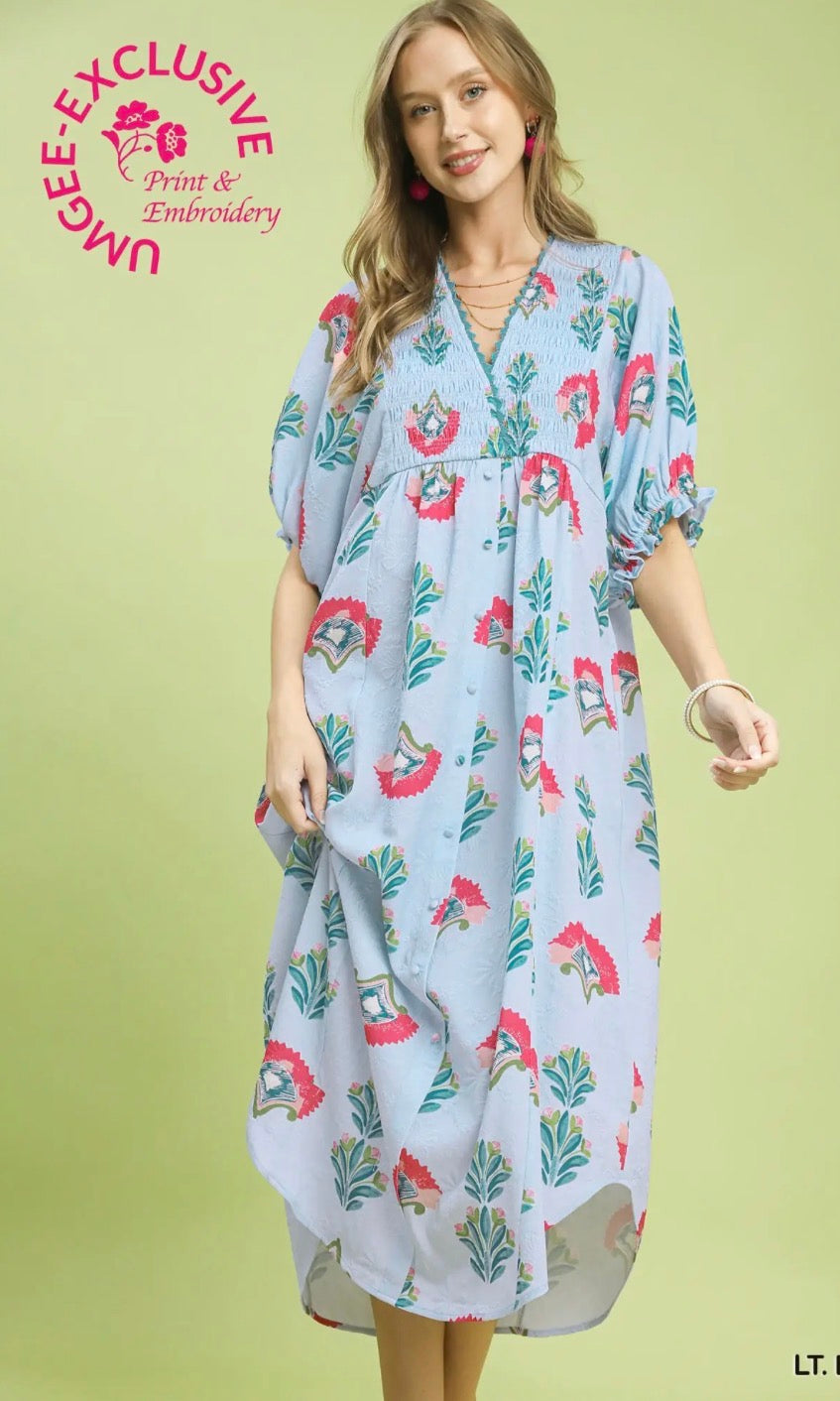 Umgee Smocked Front Dress