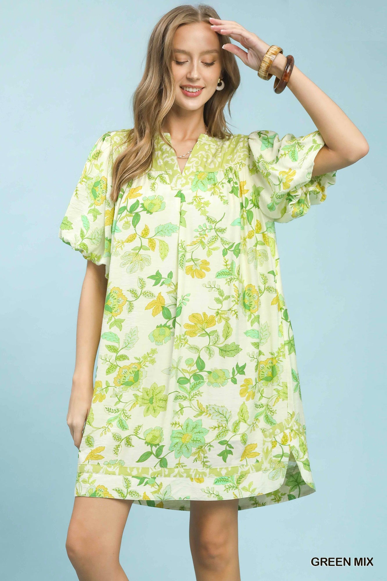 Mix Floral Contrast Trim Shift Dress