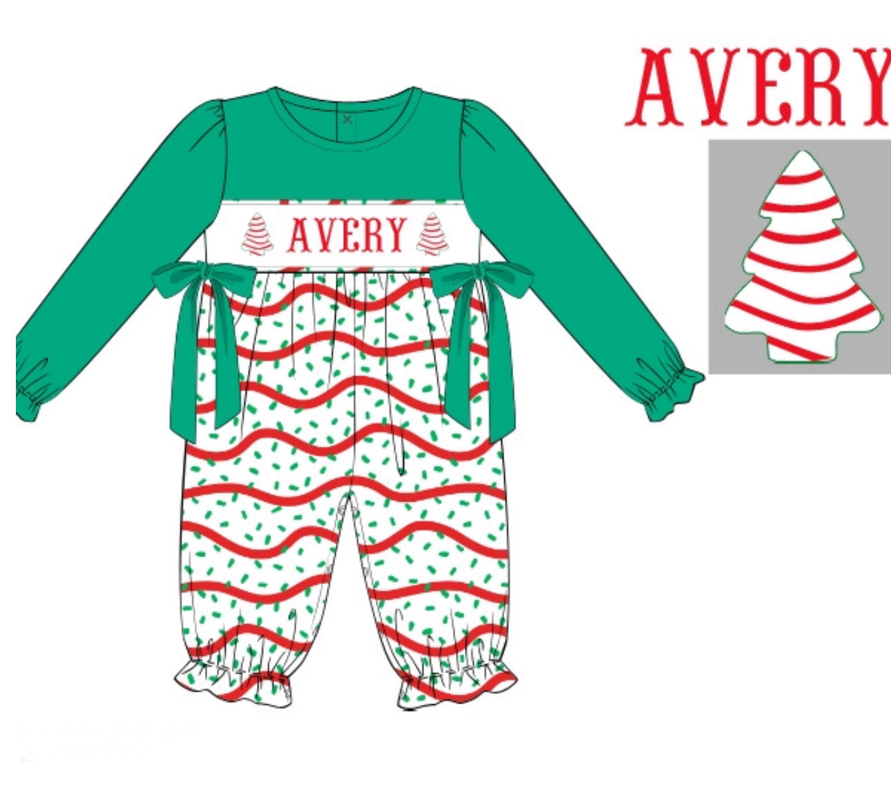 PO92 Tree Cake Name Smocks Girl Romper
