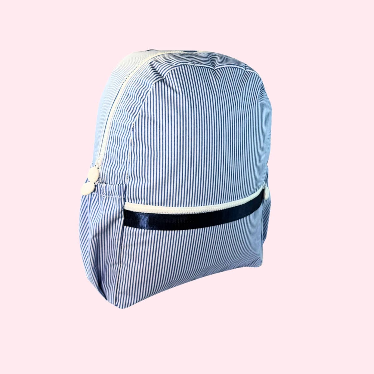 Navy Preppy Stripe ~GLOSSY~Medium Backpack w/ Pockets | Mint
