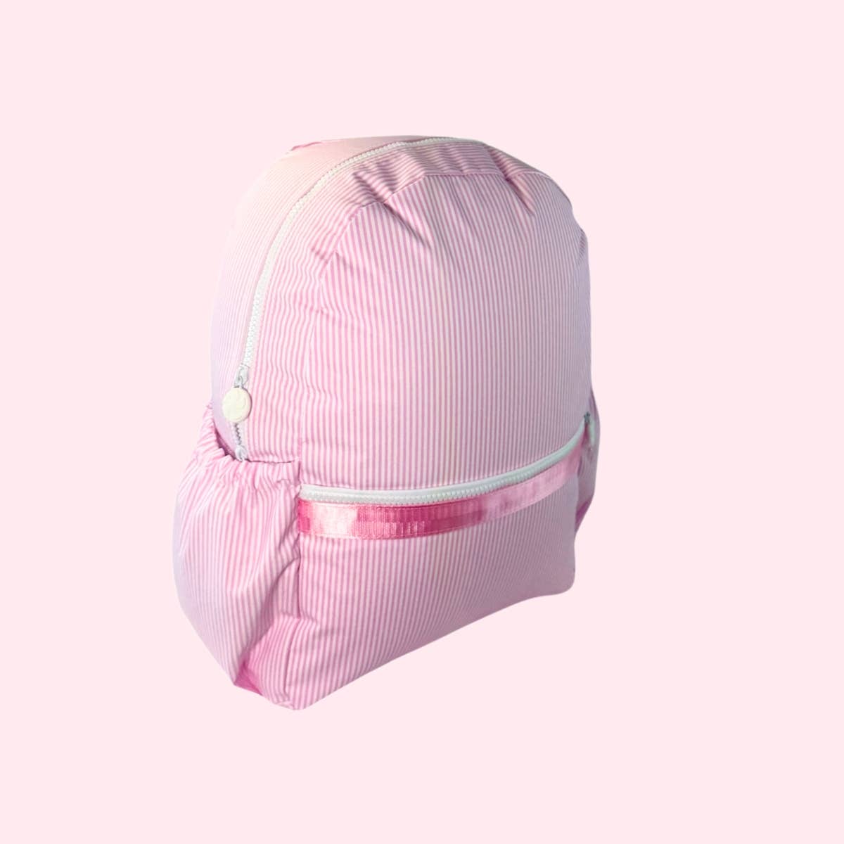 Pink Preppy Stripe ~Glossy~ Medium Backpack w/ Pockets | Mint