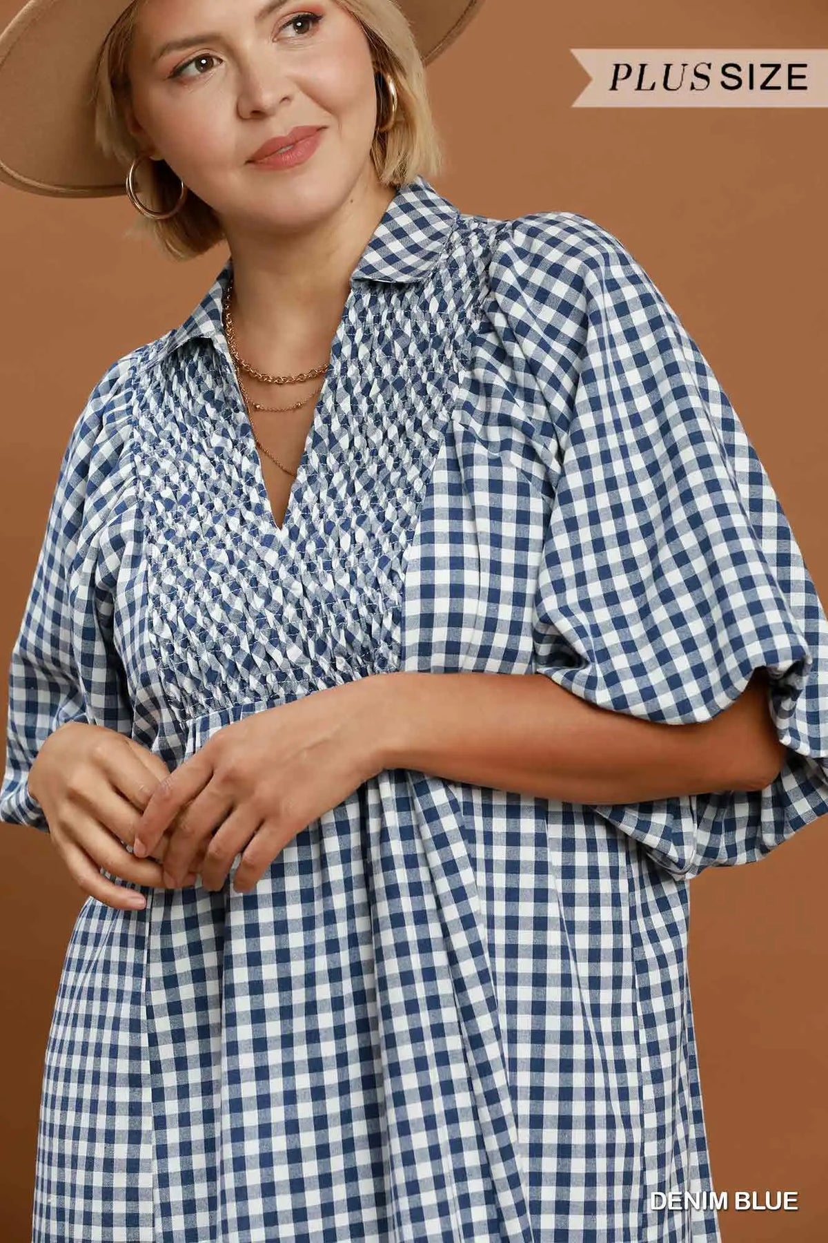 Puff Sleeve Plaid Midi Dress Plus