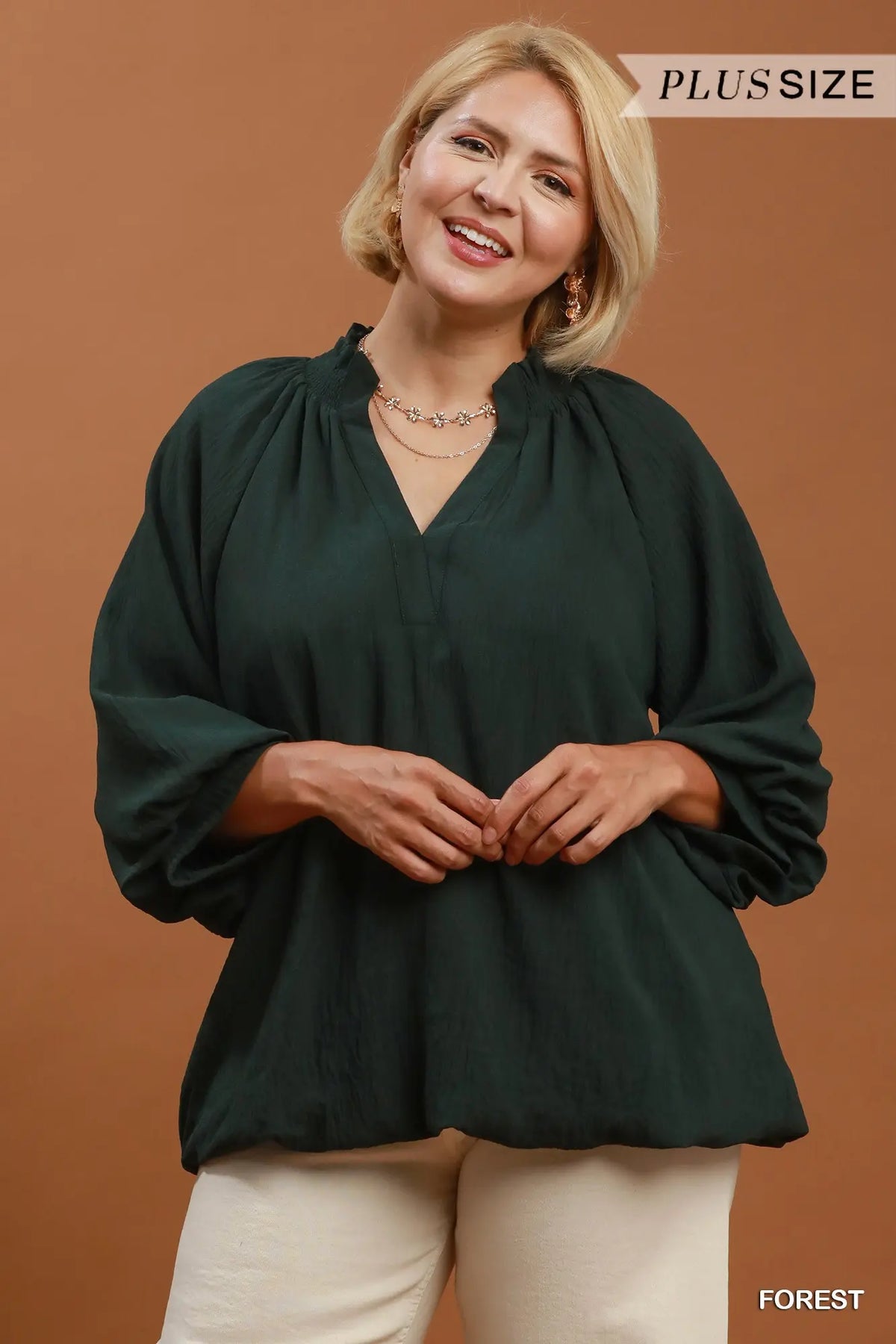 Balloon Sleeve Blouse Plus