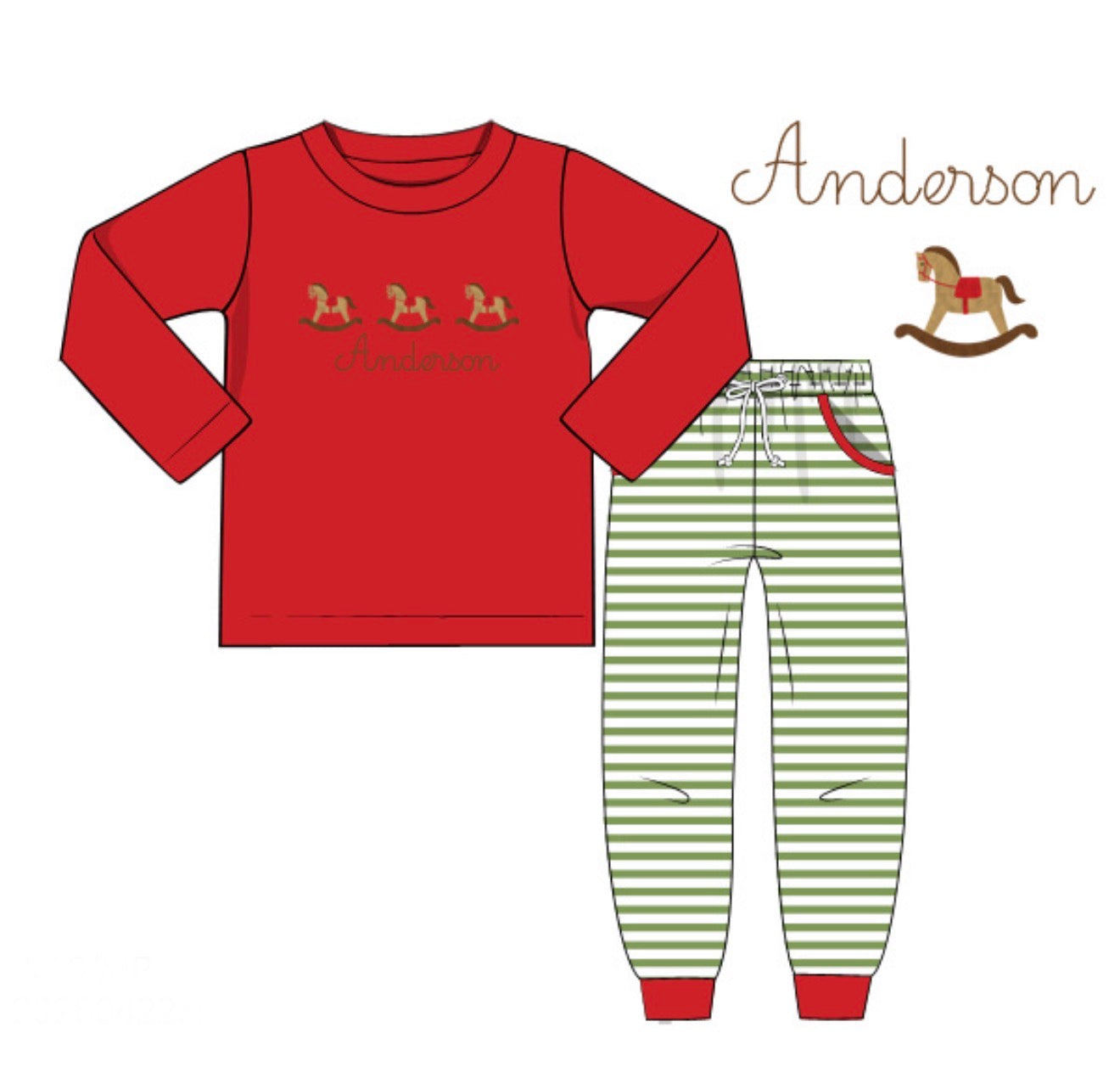 PO92 French Knot Rocking Horses Jogger Set