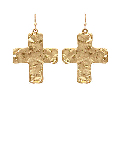 Hammered Gold Cross Earrings