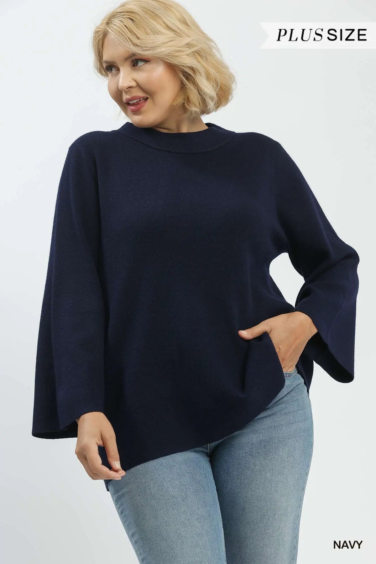 Mock Neck Knit Sweater Plus