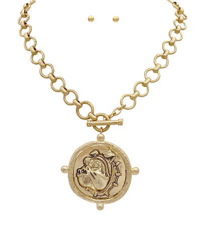 Bulldog Head Medallion Necklace