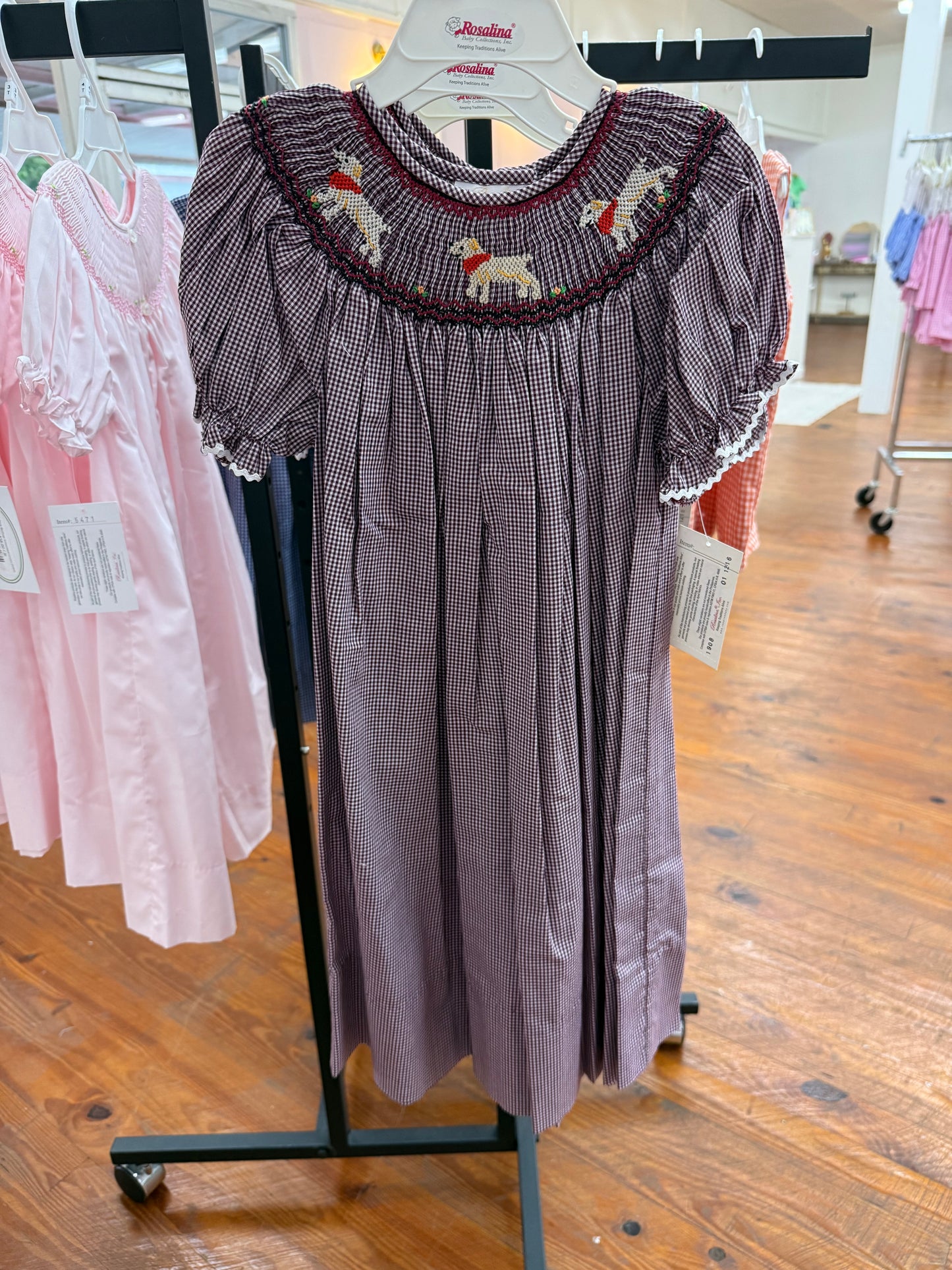 Smocked Maroon Gingham Lovable Labs