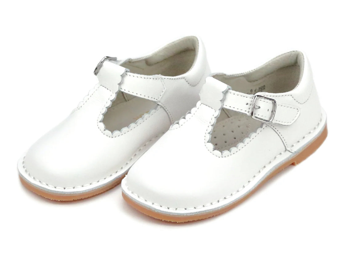 White Selina Scalloped T-Strap Mary Jane