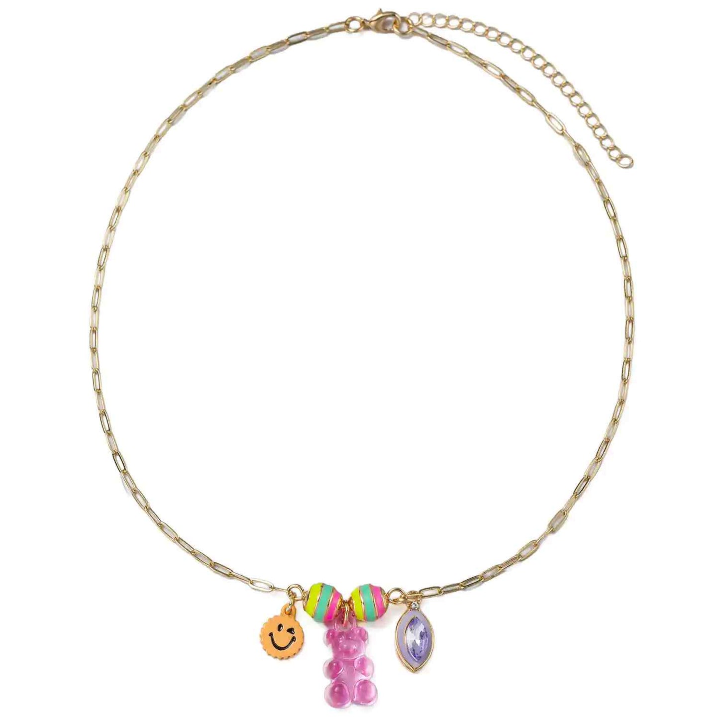 Kids Gold Paperclip Chain Necklace with Gummy Bear
