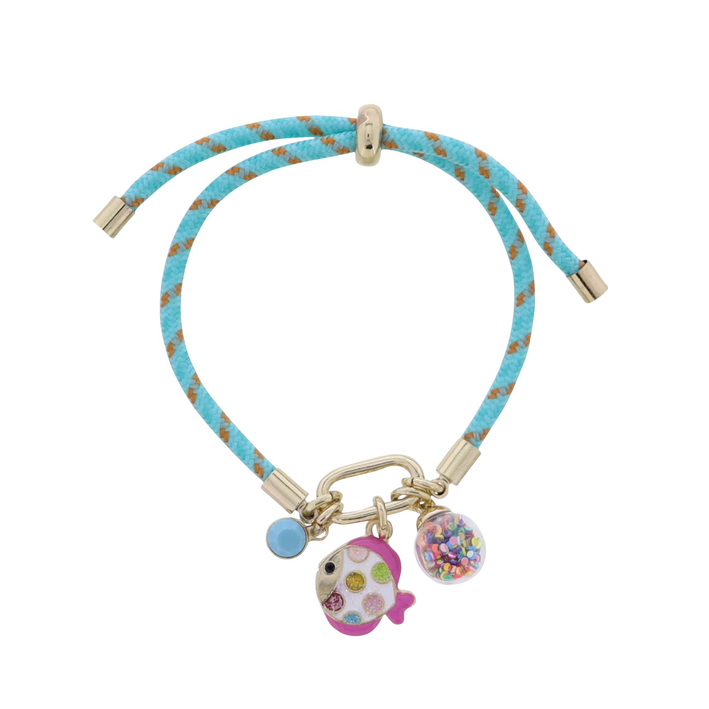 Kids Turquoise, Orange Paracord Rope Bracelet Gold