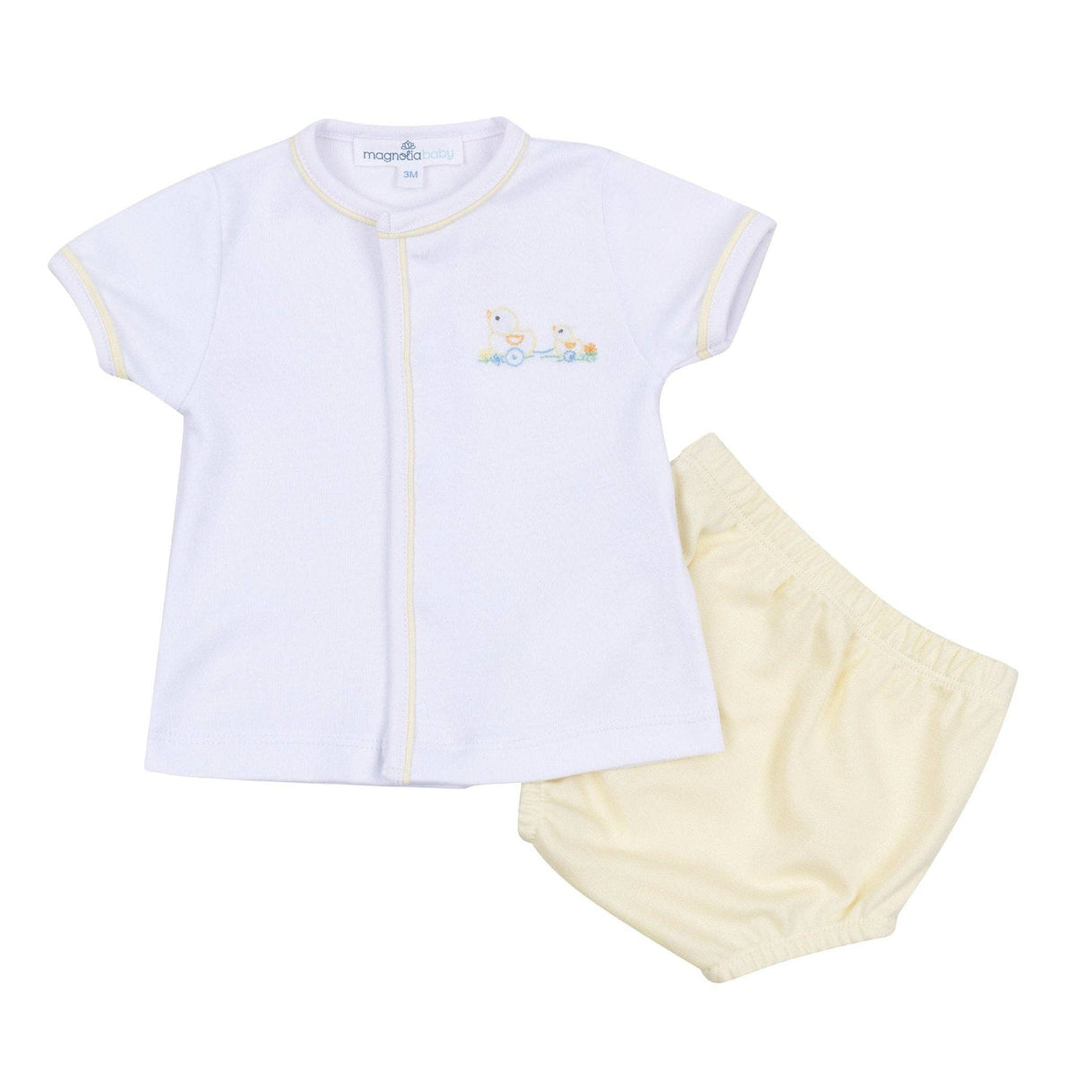 Vintage Duckie Pulltoy Hand-Embroidered Diaper Cover Set - Yellow