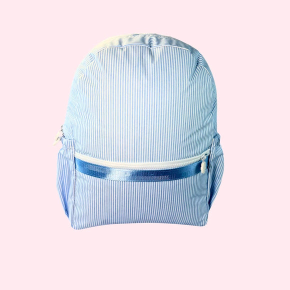 Baby Blue Preppy Stripe ~Glossy~ Medium Backpack w/ Pockets | Mint