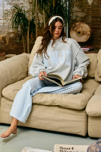 Stripe Embroidered "WWJD" Sweatshirt