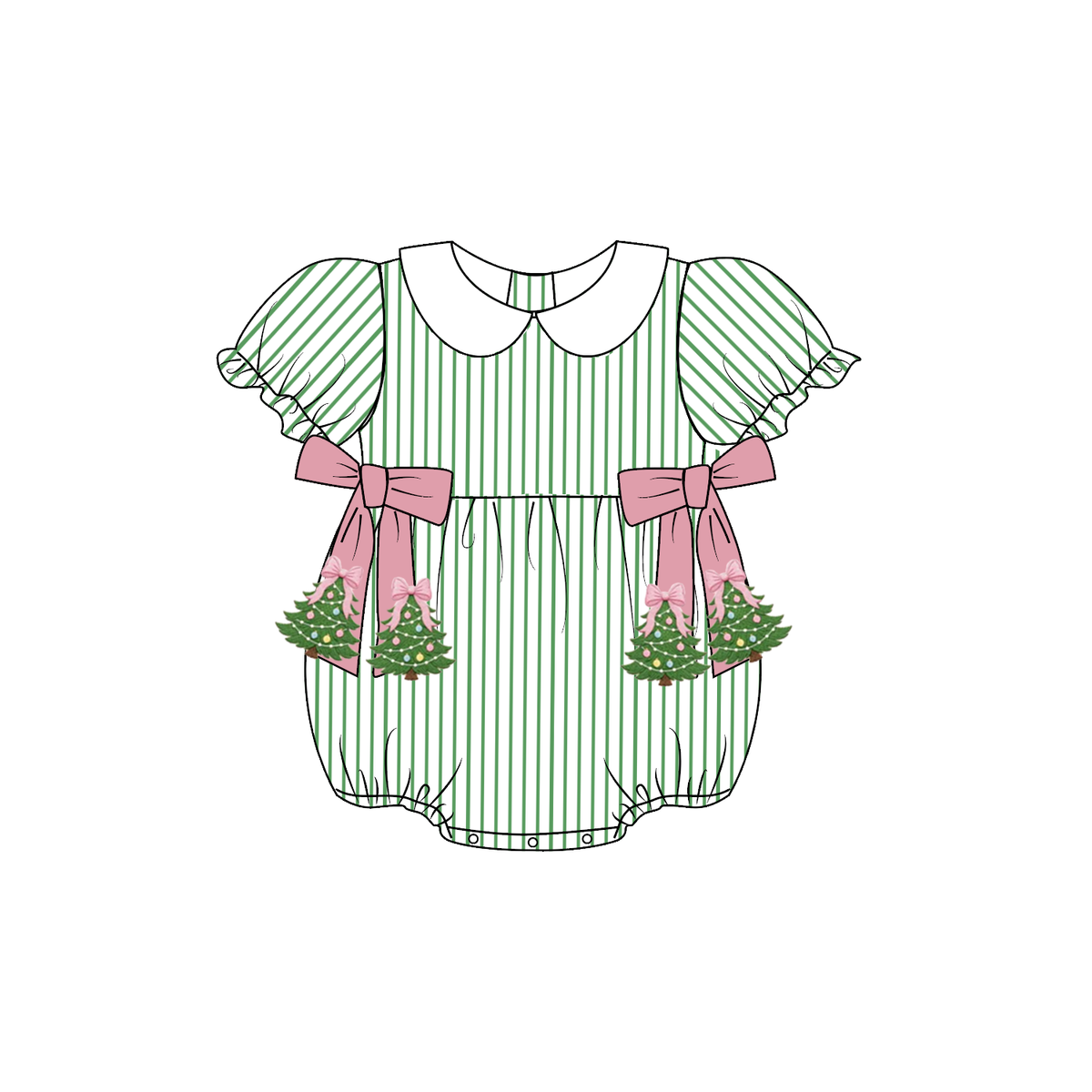 Green Stripe Christmas Tree Embroidery Sibling Matching Outfits Collection