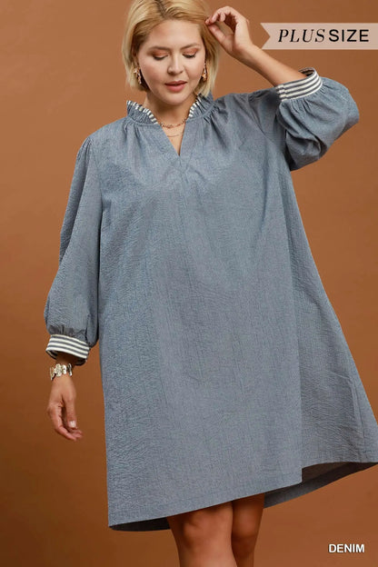 Trim Tie Waist Mini Dress Plus
