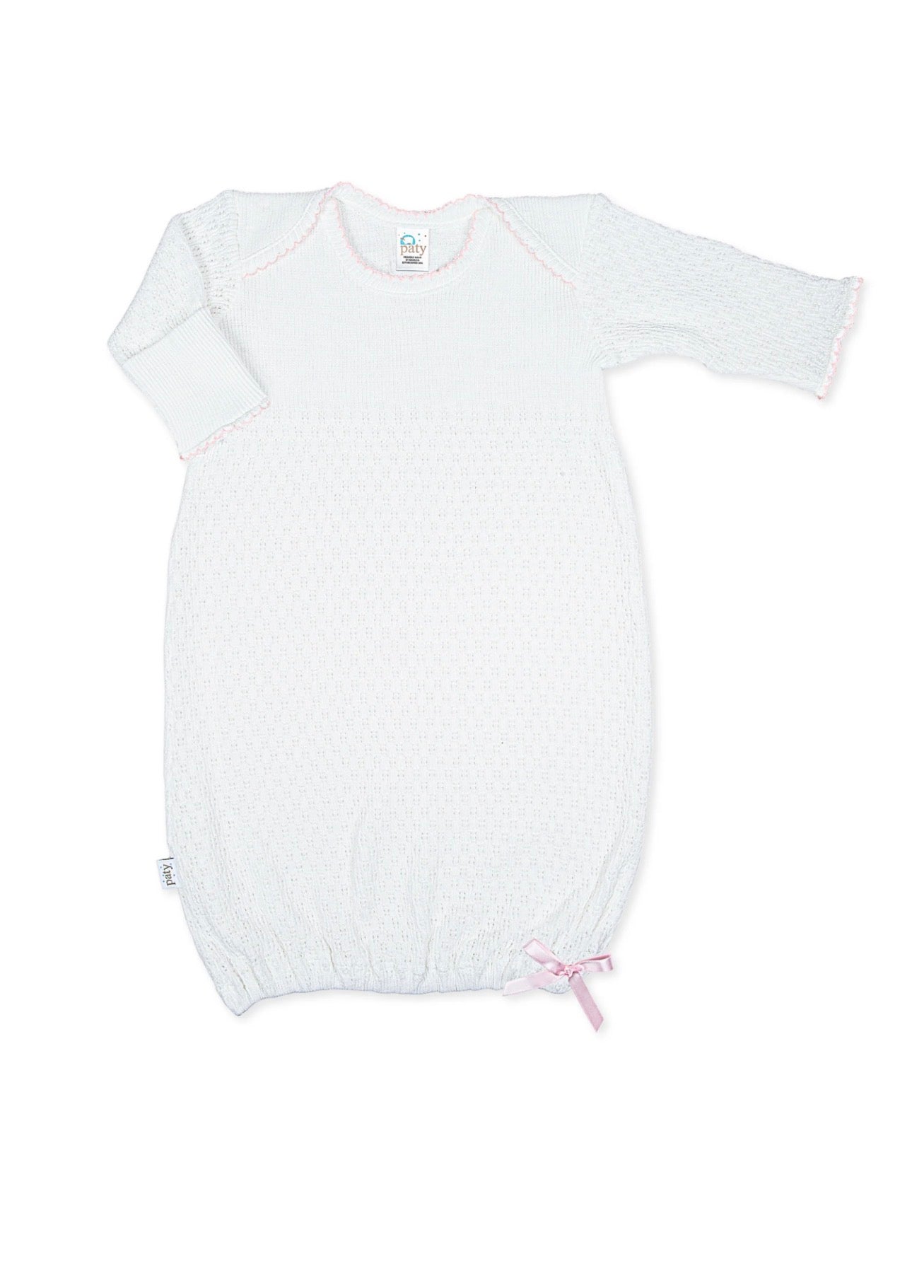 PATY Knit Gown White/Pink Trim