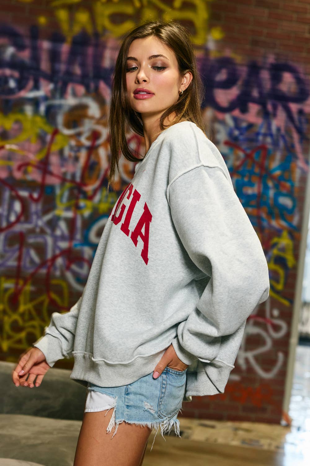'Georgia' Split-Neck Terry Sweatshirt