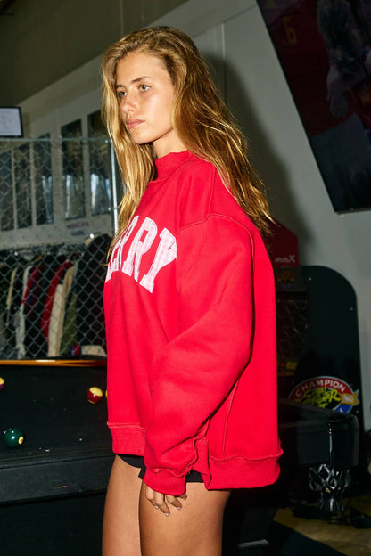 IT2594E-MERRY4 | 'MERRY' Embroidered Mock Neck Sweatshirt