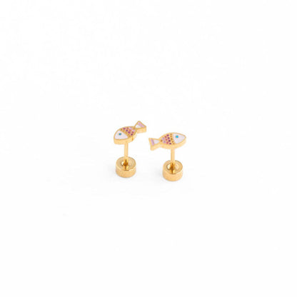 Fish Stud Earrings - Hypoallergenic, Flat Back, Girl Gift