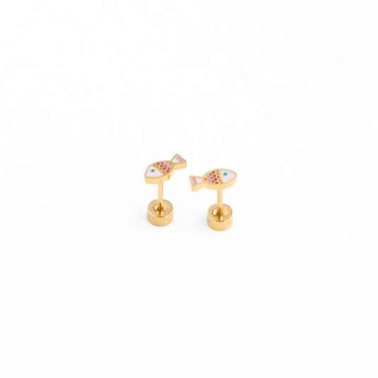 Fish Stud Earrings - Hypoallergenic, Flat Back, Girl Gift