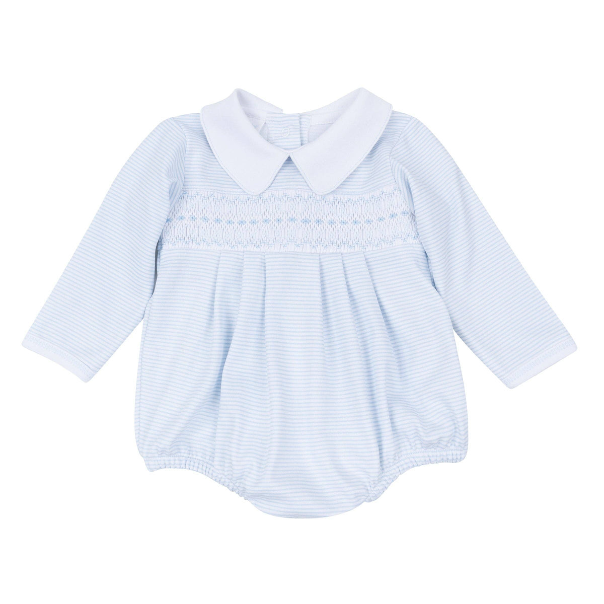 Benjamin Smocked Long Sleeve Bubble - Light Blue