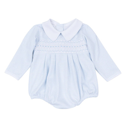 Benjamin Smocked Long Sleeve Bubble - Light Blue
