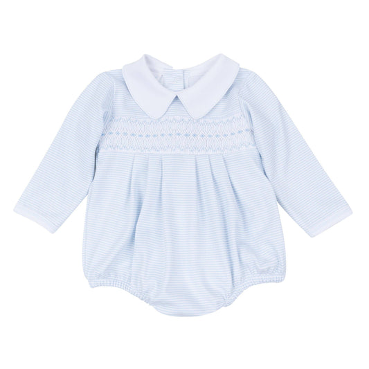 Benjamin Smocked Long Sleeve Bubble - Light Blue