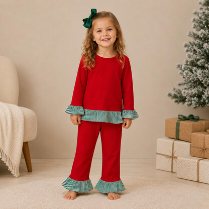 Girls Soft Christmas Loungewear Pajamas Set