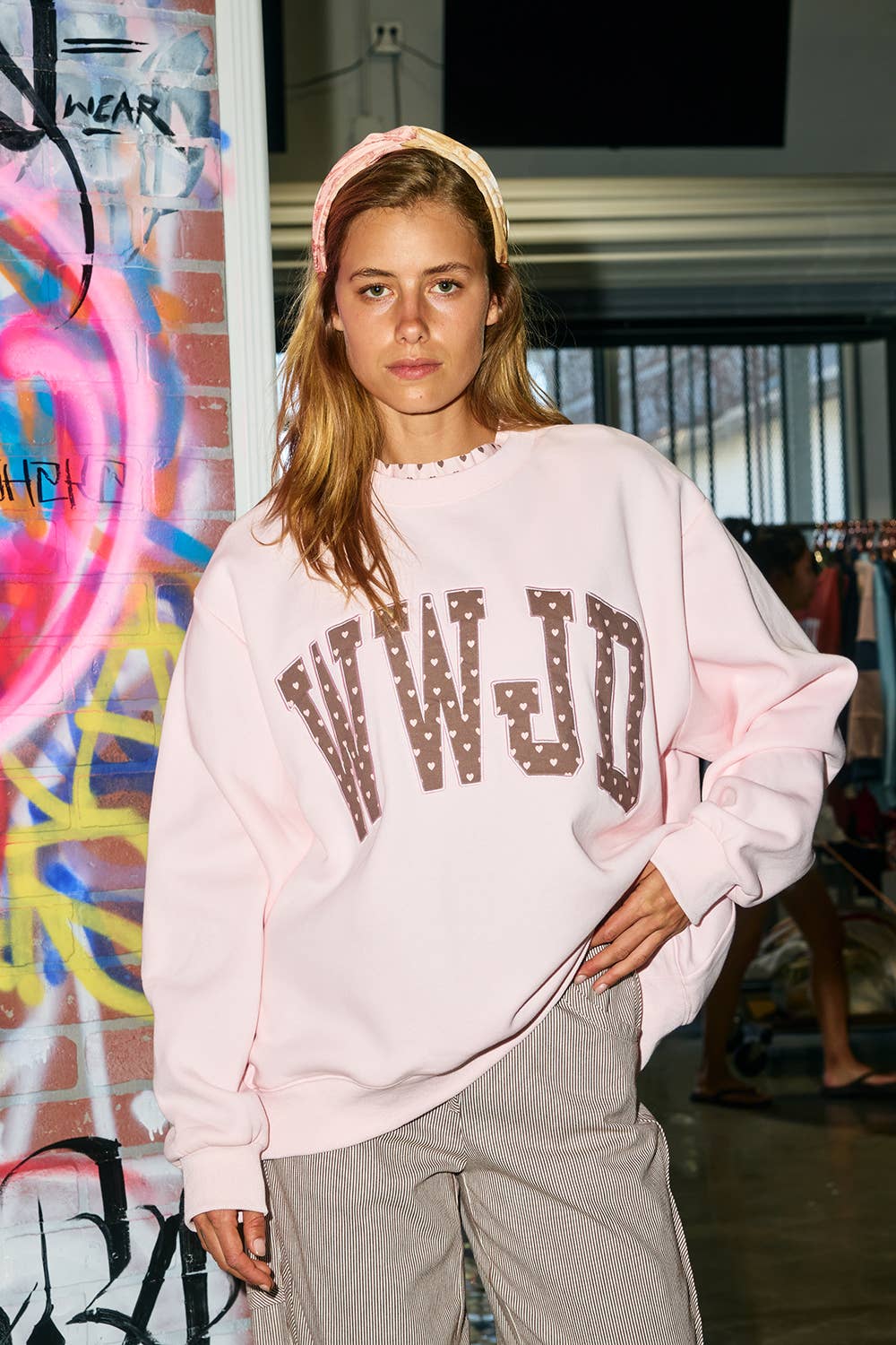 IT3080-WWJD | 'WWJD' Heart Printed Mock-Ruffle Sweatshirt