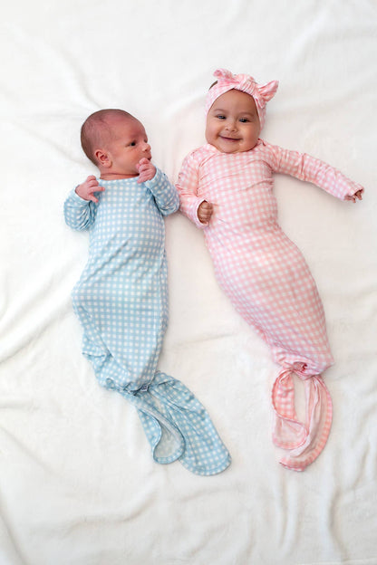 Baby Blue Gingham- Knotted Infant Gown