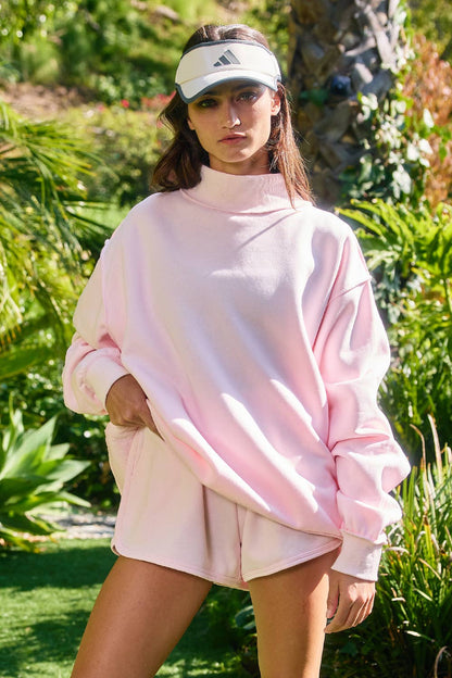 IT2594-BLANK1 | Solid Reversible Mock Neck Sweatshirt Top