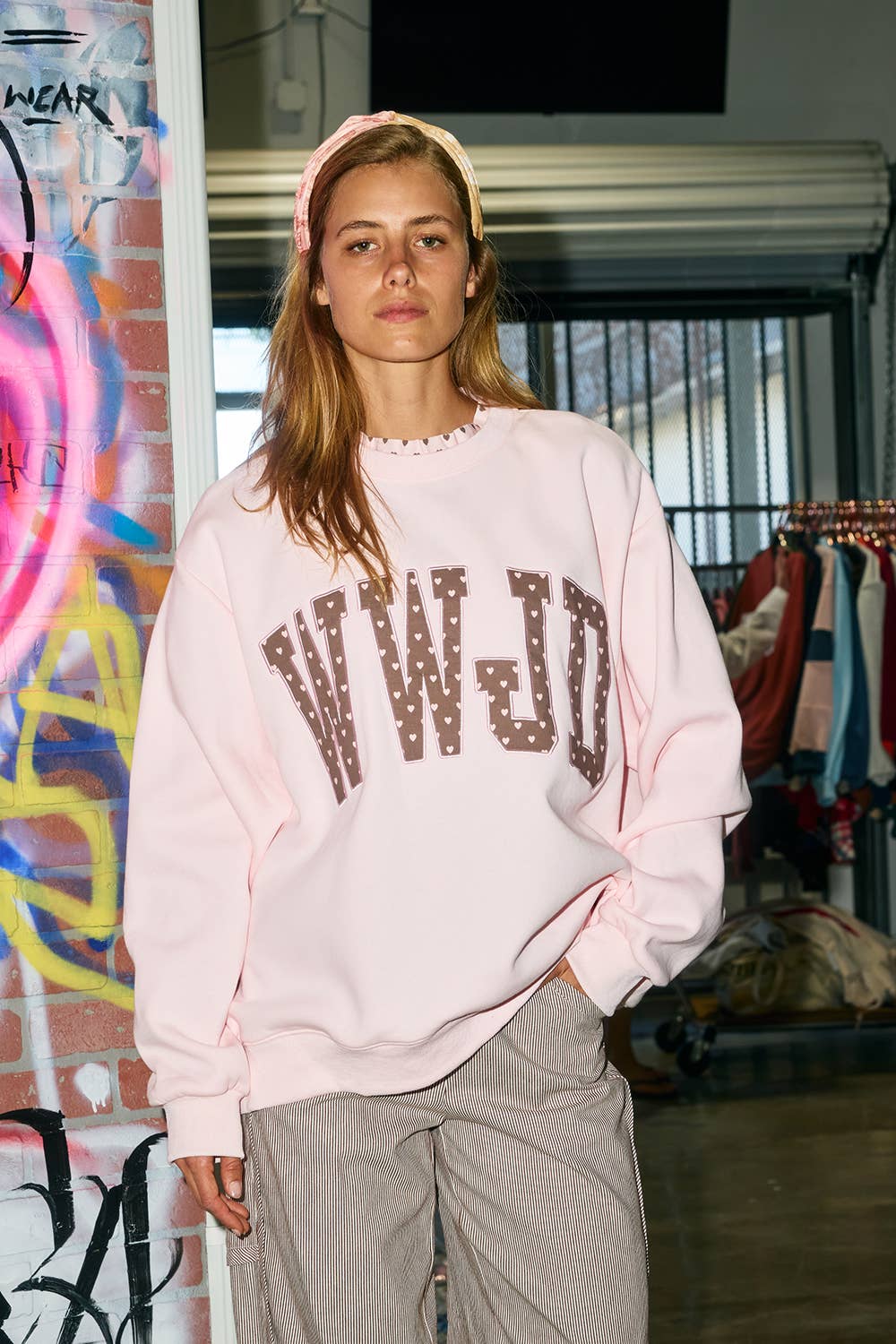 IT3080-WWJD | 'WWJD' Heart Printed Mock-Ruffle Sweatshirt