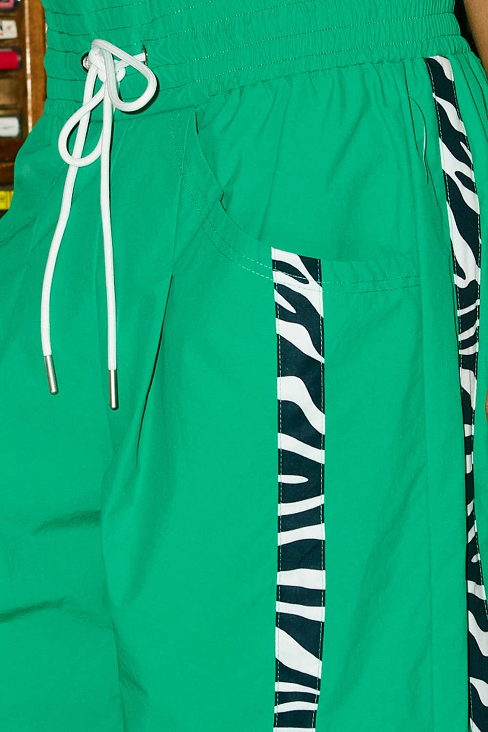 Zebra Side-Striped Wide-Leg Windbreaker Pants