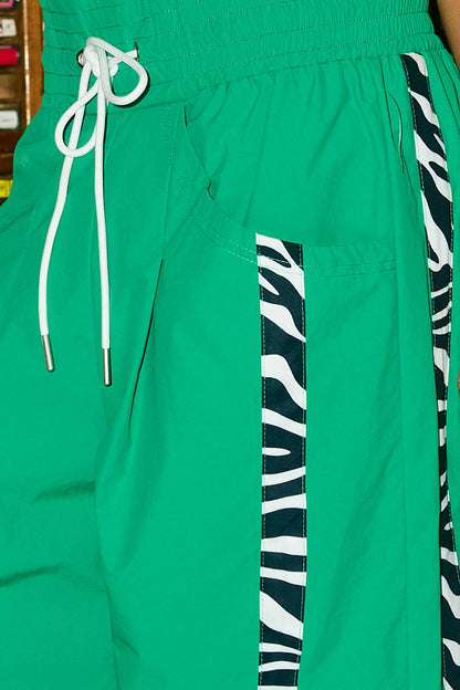 Zebra Side-Striped Wide-Leg Windbreaker Pants