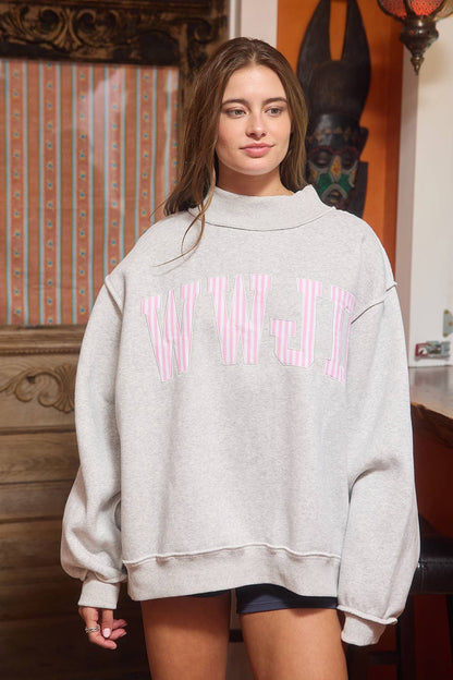 Stripe Embroidered "WWJD" Sweatshirt