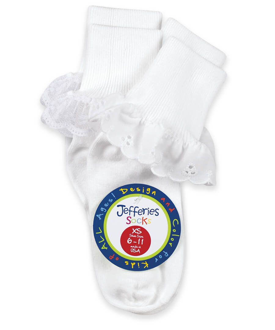 Sisters Eyelet and Fancy Lace Turn Cuff Socks 2 Pair Pack