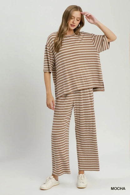 Railey Striped Fuzzy Pants - Mocha