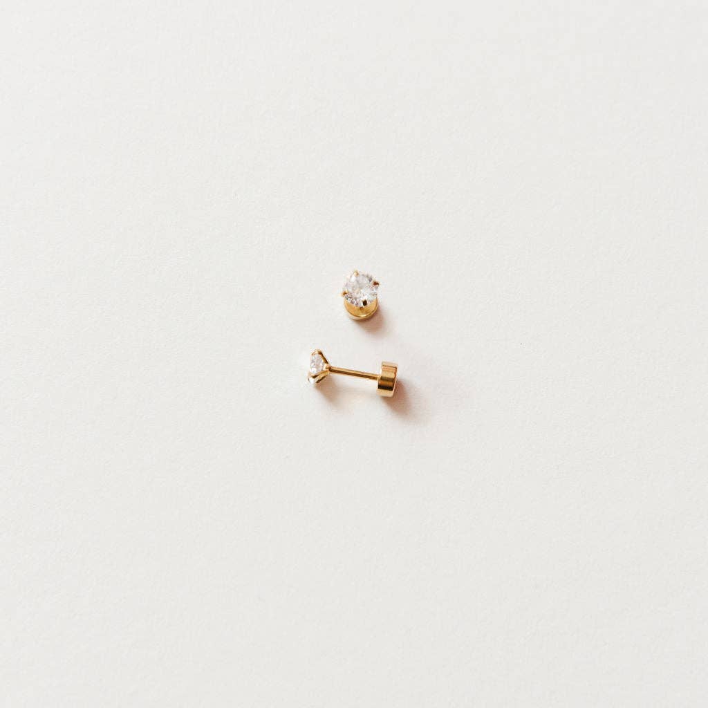 Diamond Stud Earrings - Hypoallergenic, Flat Back, Girl Gift