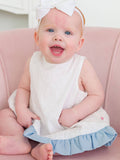 Baby Girls White & Light Blue Swiss Dot Swing Top & Bloomer Set