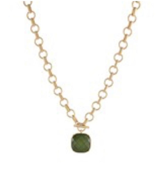 Olive Faceted Stone Necklace