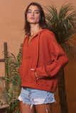 T2368 Oversized Drawstring Solid Terry Hoodie Top