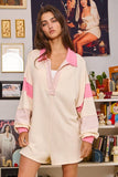 R5507 French Terry Color-block Collared Loose Fit Romper