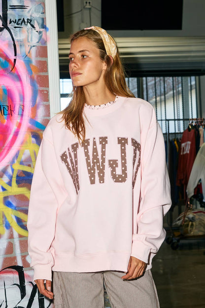 IT3080-WWJD | 'WWJD' Heart Printed Mock-Ruffle Sweatshirt