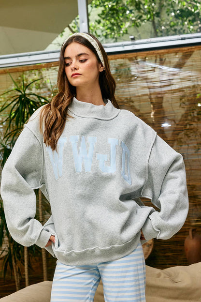 Stripe Embroidered "WWJD" Sweatshirt