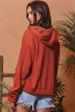 T2368 Oversized Drawstring Solid Terry Hoodie Top
